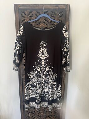 Forever 21 Black and White Midi Dress with Ornate Print